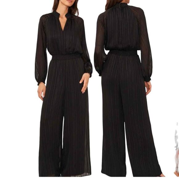 Halogen Metallic Smocked Waist Long Sleeve Jumpsuit Size Small - Picture 6 of 11